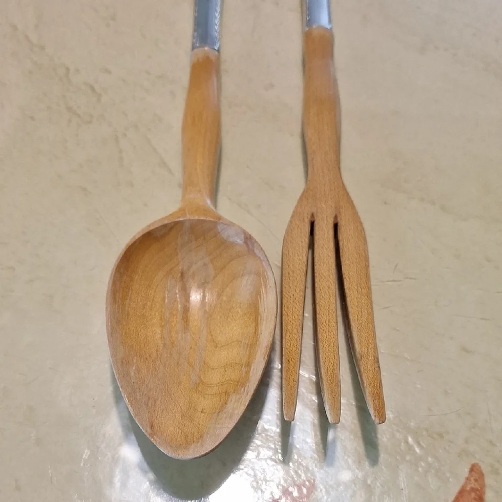 Prestige Silver and Wood Salad Fork & Spoon - Picture 8 of 11